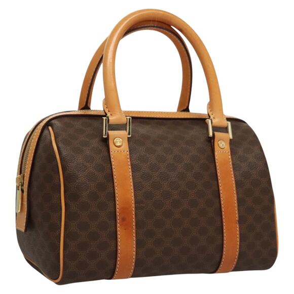 CELINE Macadam Canvas Hand Bag Pvc Leather Brown Gold - Picture 1 of 12